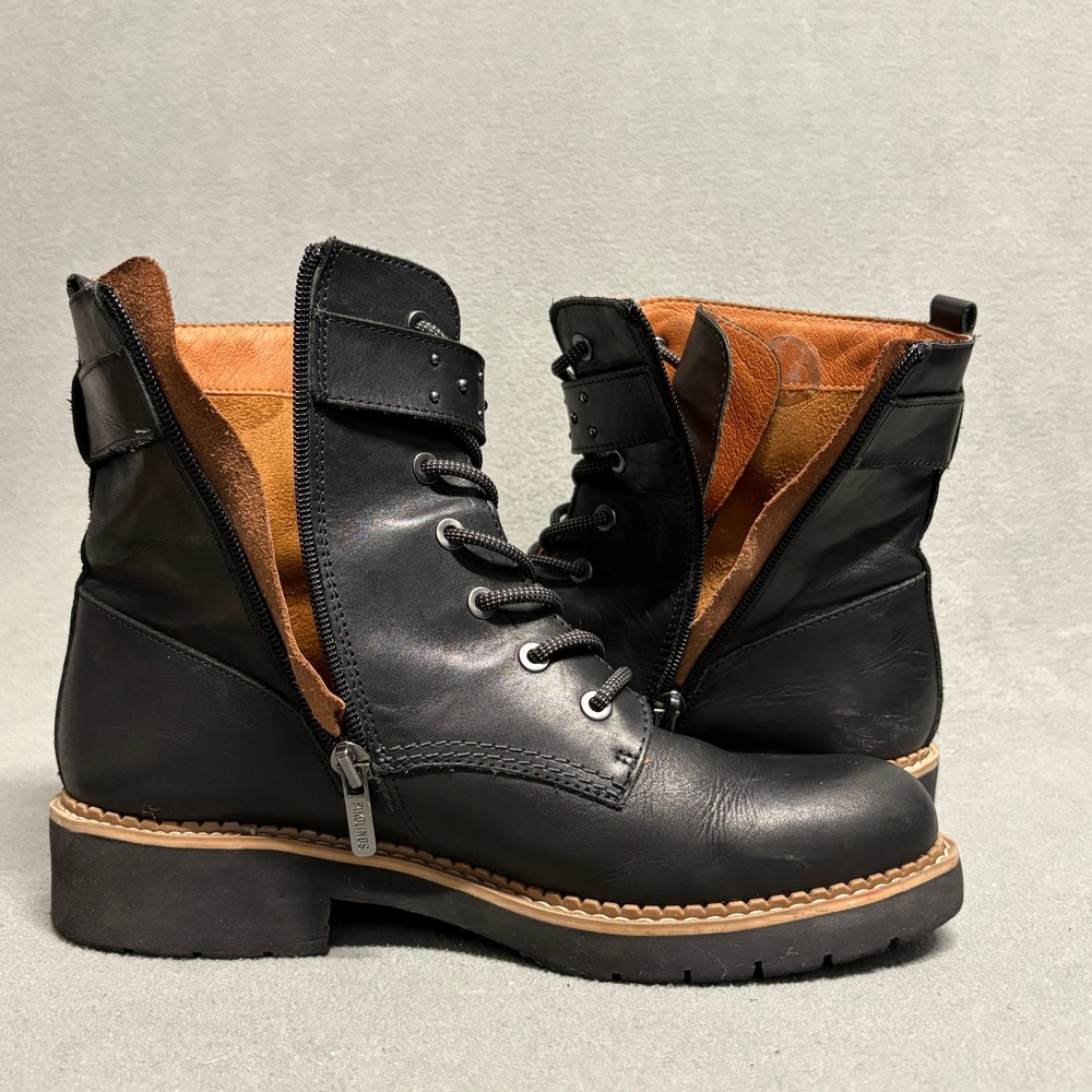 Pikolinos Vicar Leather Combat Boots 38 Black‎ Studded Buckle Ankle Womens - Picture 14 of 15